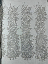 Vegas Beaded Feather Design Mesh Fabric - Beaded Feather Pattern, 50" Width (1 Panel)