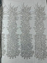 Vegas Beaded Feather Design Mesh Fabric - Beaded Feather Pattern, 50" Width (1 Panel)