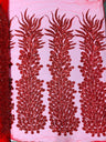 Vegas Beaded Feather Design Mesh Fabric - Beaded Feather Pattern, 50" Width (1 Panel)