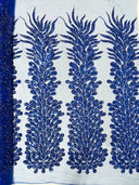 Vegas Beaded Feather Design Mesh Fabric - Beaded Feather Pattern, 50" Width (1 Panel)