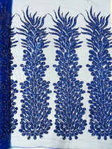 Vegas Beaded Feather Design Mesh Fabric - Beaded Feather Pattern, 50" Width (1 Panel)