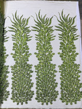 Vegas Beaded Feather Design Mesh Fabric - Beaded Feather Pattern, 50" Width (1 Panel)