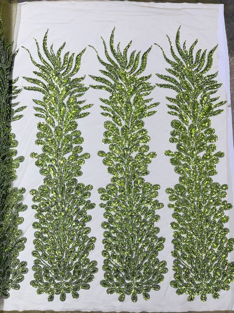 Vegas Beaded Feather Design Mesh Fabric - Beaded Feather Pattern, 50" Width (1 Panel)
