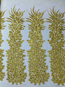 Vegas Beaded Feather Design Mesh Fabric - Beaded Feather Pattern, 50" Width (1 Panel)