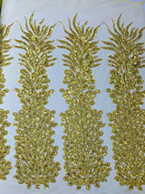 Vegas Beaded Feather Design Mesh Fabric - Beaded Feather Pattern, 50" Width (1 Panel)
