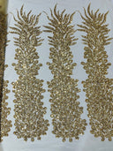 Vegas Beaded Feather Design Mesh Fabric - Beaded Feather Pattern, 50" Width (1 Panel)
