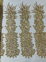 Vegas Beaded Feather Design Mesh Fabric - Beaded Feather Pattern, 50" Width (1 Panel)