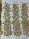 Vegas Beaded Feather Design Mesh Fabric - Beaded Feather Pattern, 50" Width (1 Panel)
