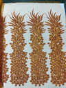Vegas Beaded Feather Design Mesh Fabric - Beaded Feather Pattern, 50" Width (1 Panel)