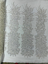 Vegas Beaded Feather Design Mesh Fabric - Beaded Feather Pattern, 50" Width (1 Panel)