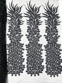 Vegas Beaded Feather Design Mesh Fabric - Beaded Feather Pattern, 50" Width (1 Panel)