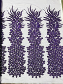 Vegas Beaded Feather Design Mesh Fabric - Beaded Feather Pattern, 50" Width (1 Panel)