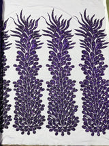 Vegas Beaded Feather Design Mesh Fabric - Beaded Feather Pattern, 50" Width (1 Panel)