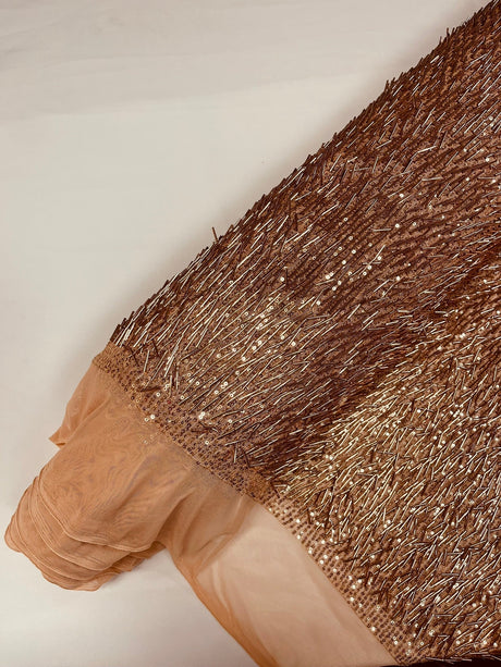 Vegas Beaded Sequin Stretch Mesh Fabric - Beaded Sequin Embroidered, 54" Width (1 Yard)