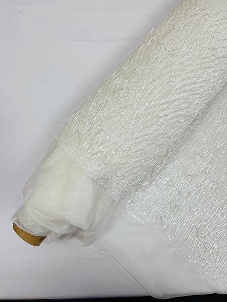 Vegas Beaded Sequin Stretch Mesh Fabric - Beaded Sequin Embroidered, 54" Width (1 Yard)