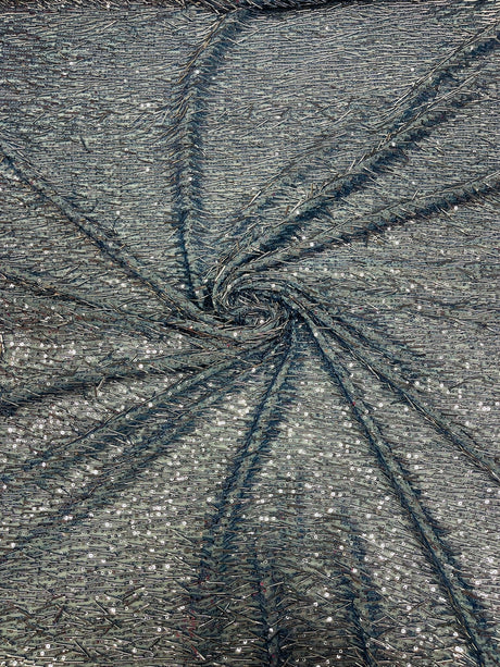 Vegas Beaded Sequin Stretch Mesh Fabric - Beaded Sequin Embroidered, 54" Width (1 Yard)