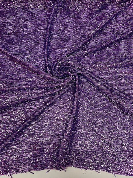 Vegas Beaded Sequin Stretch Mesh Fabric - Beaded Sequin Embroidered, 54" Width (1 Yard)