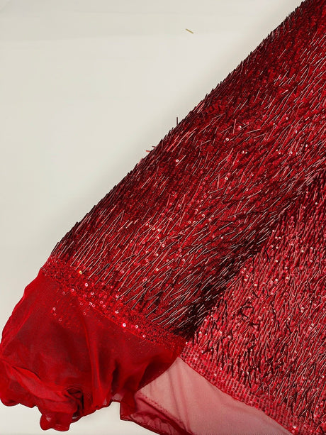 Vegas Beaded Sequin Stretch Mesh Fabric - Beaded Sequin Embroidered, 54" Width (1 Yard)