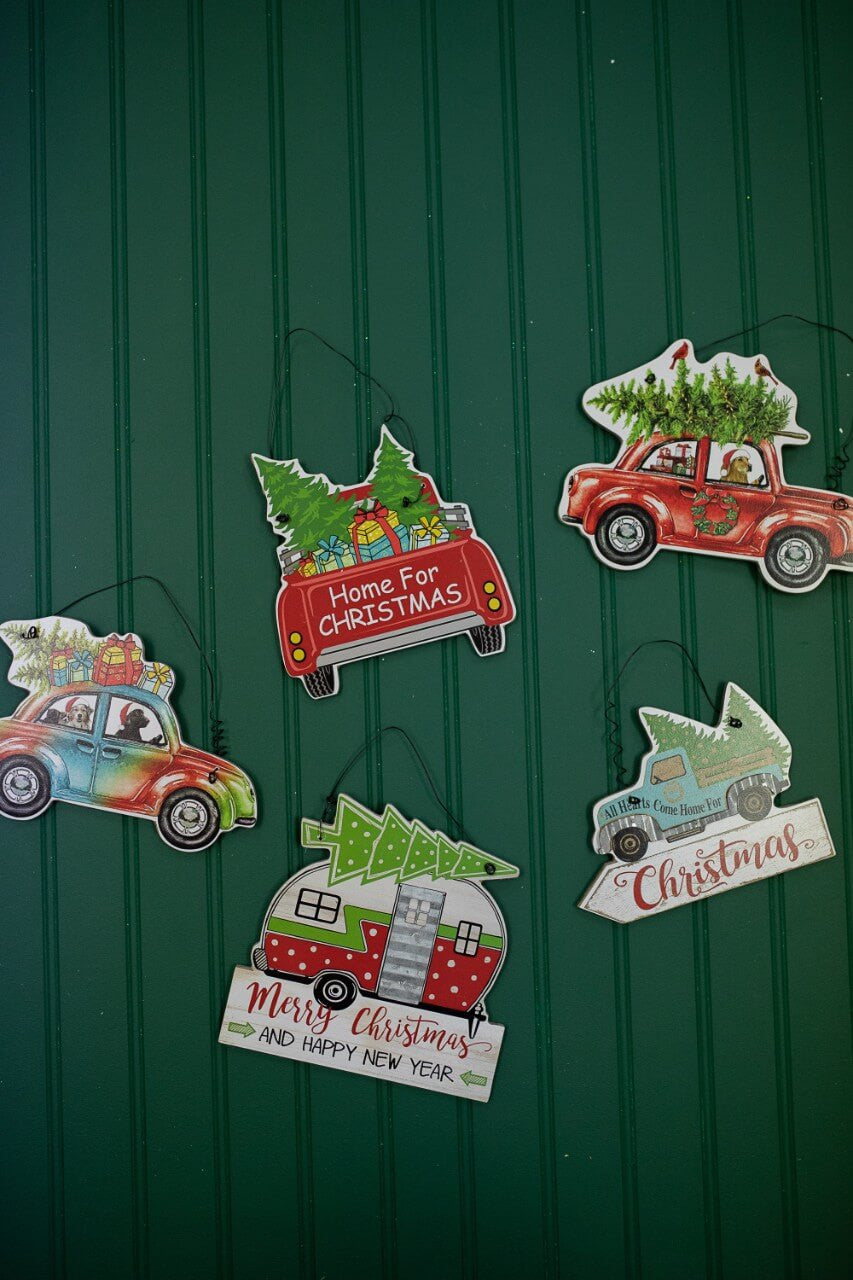 7.8 Inch Wood Holiday Vehicle Christmas Ornament Decorative Hanging Ornament