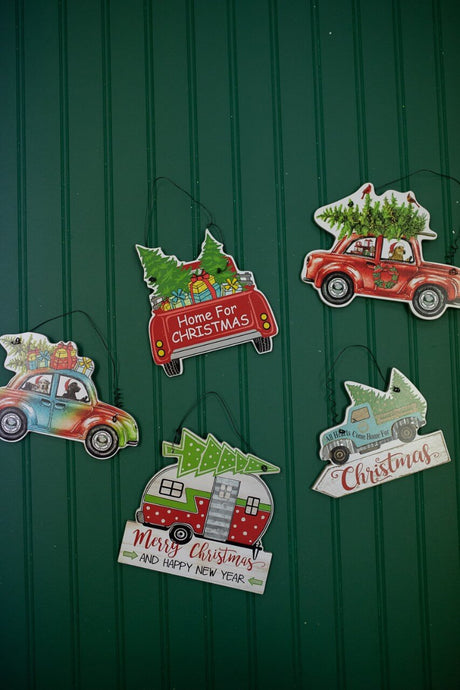 7.8 Inch Wood Holiday Vehicle Christmas Ornament Decorative Hanging Ornament