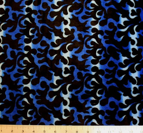 Velboa Faux Royal/Black New Fire Flame Velboa Fabric - Royal/Black Flame Pattern, 58/60" Width