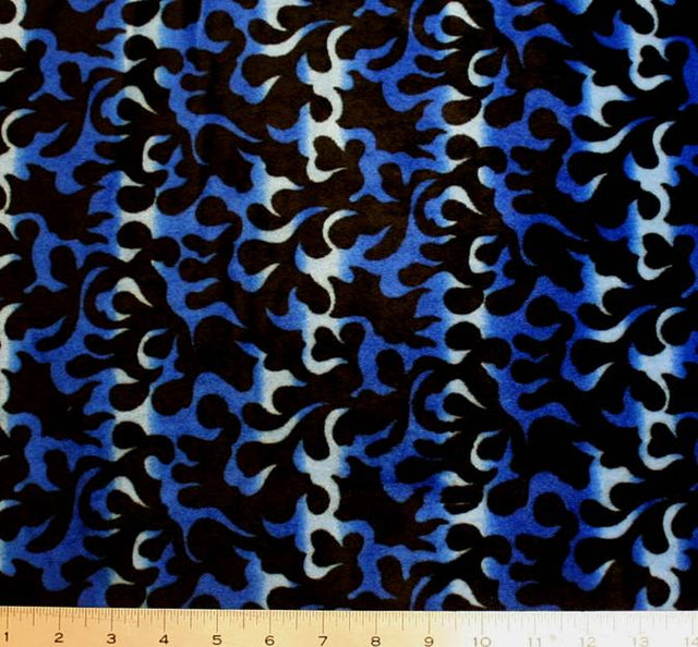 Velboa Faux Royal/Black New Fire Flame Velboa Fabric - Royal/Black Flame Pattern, 58/60" Width