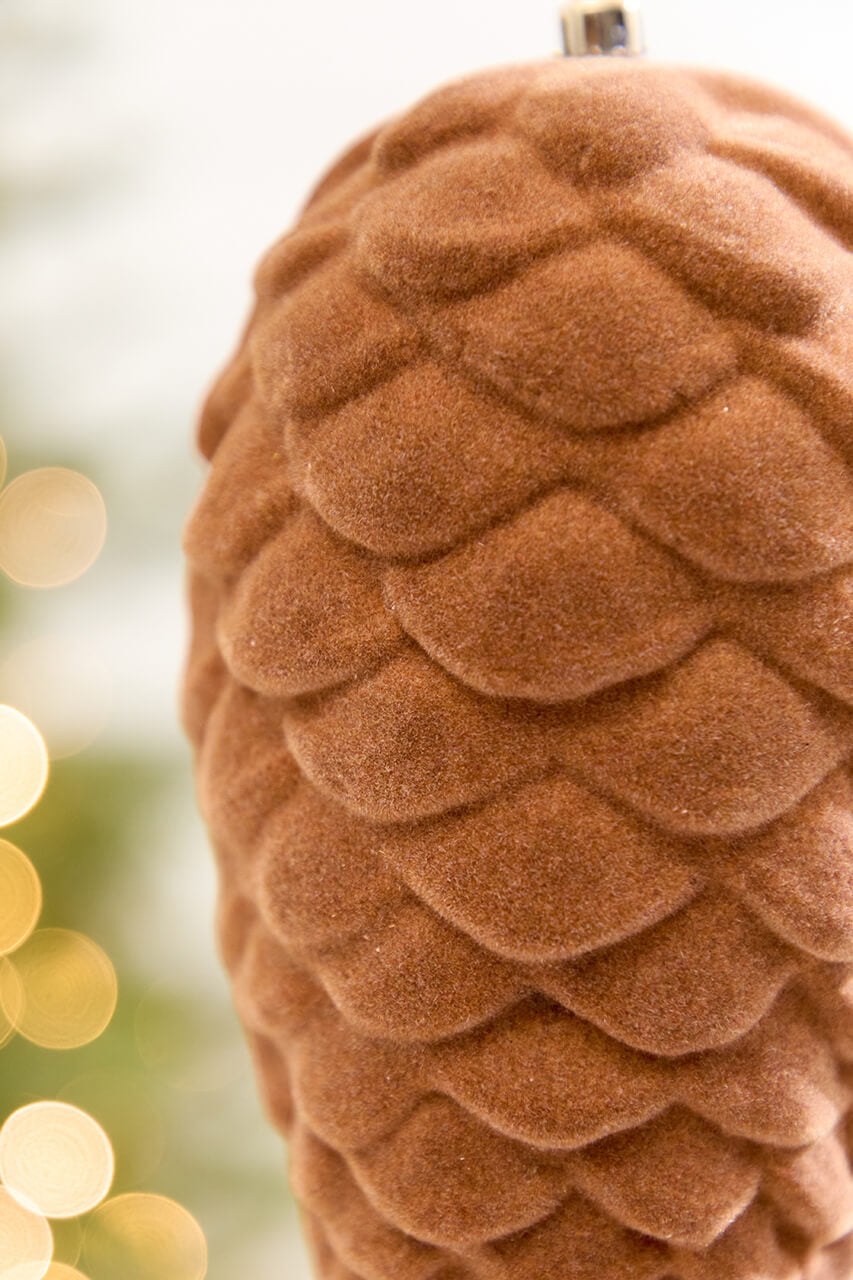 9" Brown Flocked Pinecone Ornament