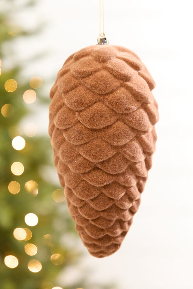 9" Brown Flocked Pinecone Ornament