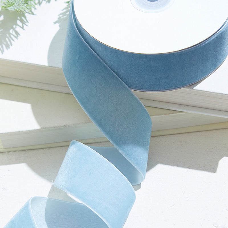 1.5" x 10 Yard Light Blue Unwired Velvet Ribbon – Soft Coastal Craft Ribbon