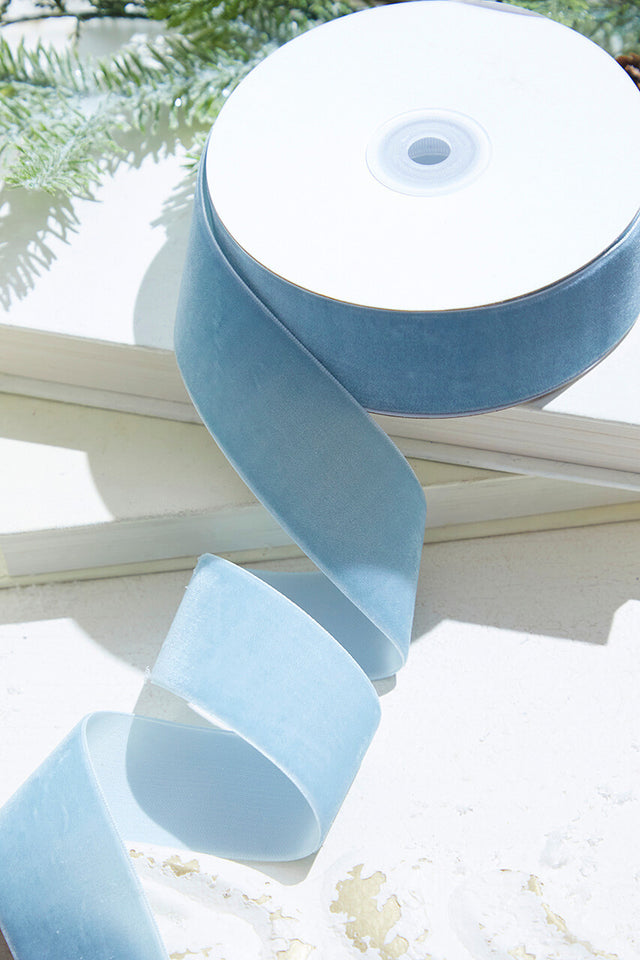 1.5" x 10 Yard Light Blue Unwired Velvet Ribbon