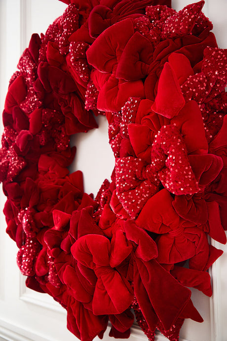 42" Red Velvet Sequin Bow Wreath
