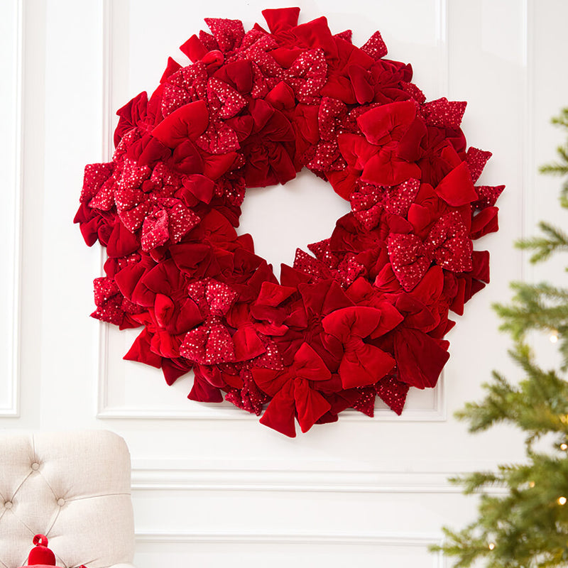42" Red Velvet Sequin Bow Wreath