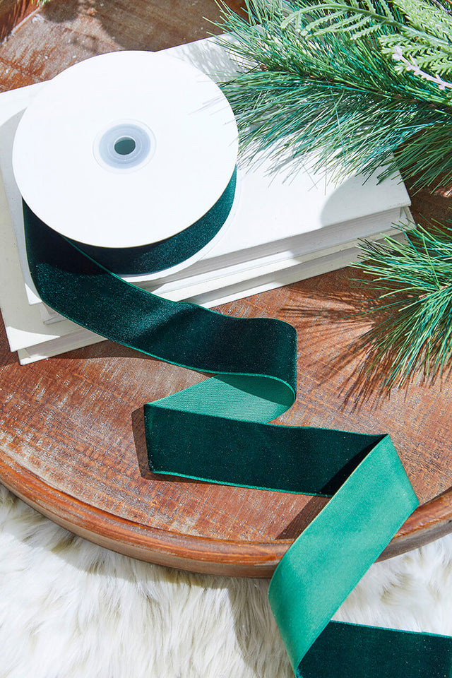 1.5" x 10 Yard Dark Green Unwired Velvet Ribbon