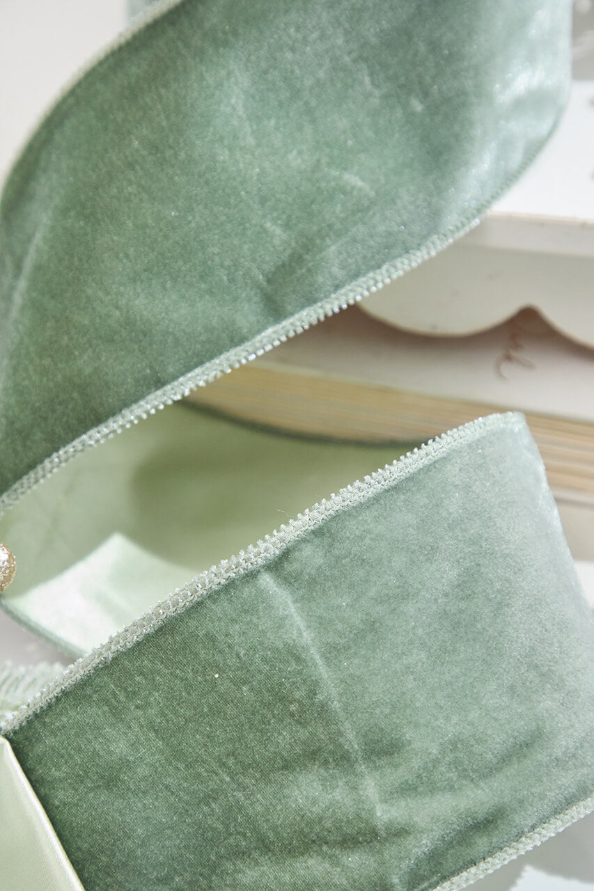 4" x 10 Yard Sage Green Deluxe Velvet Ribbon