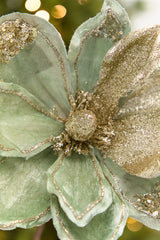 22" x 11" Sage & Platinum Velvet Glitter Magnolia Stem