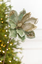 22" x 11" Sage & Platinum Velvet Glitter Magnolia Stem