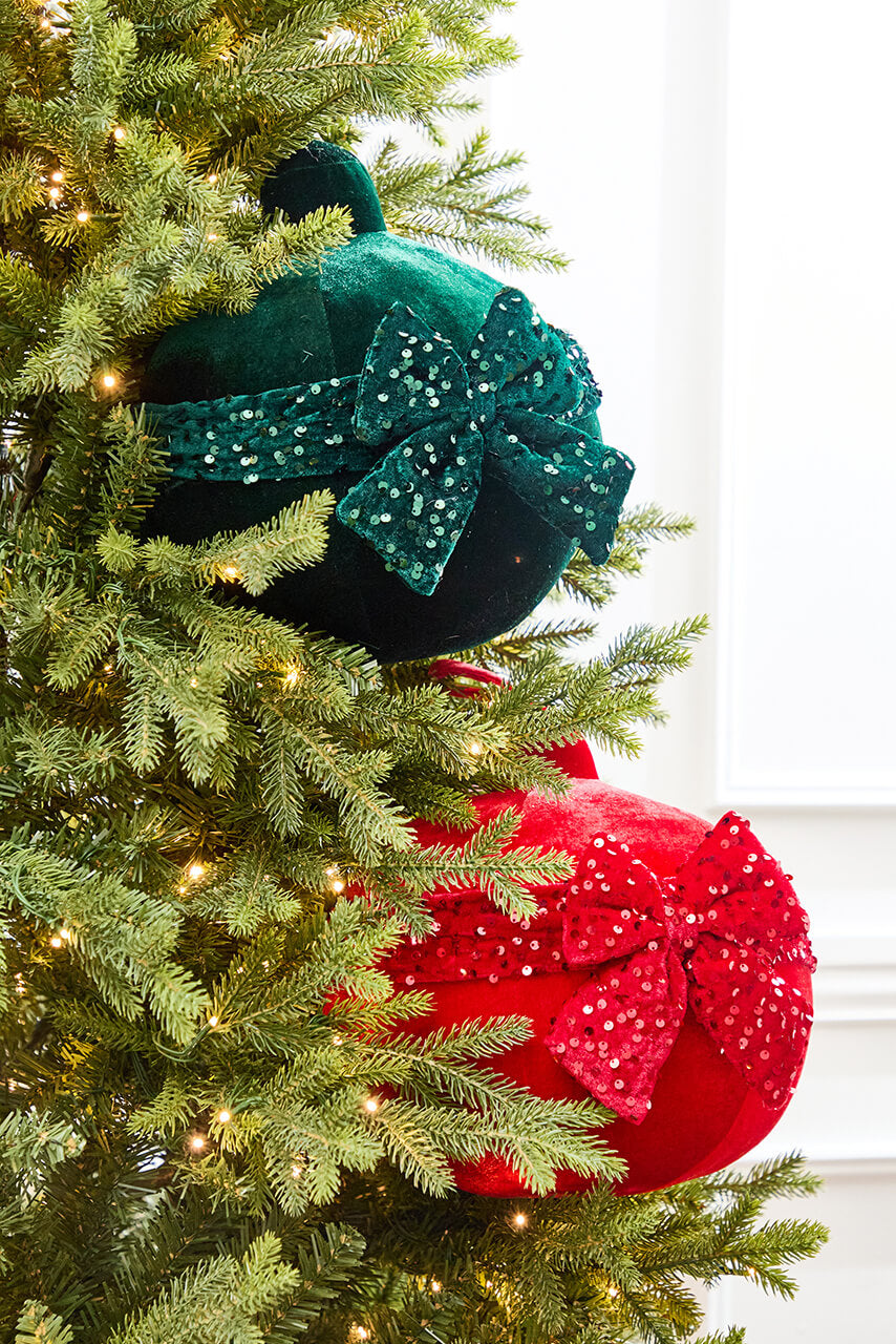 10" Green Velvet with Sequin Bow Ornament