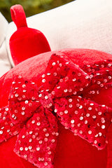10" Red Velvet with Sequin Bow Ornament
