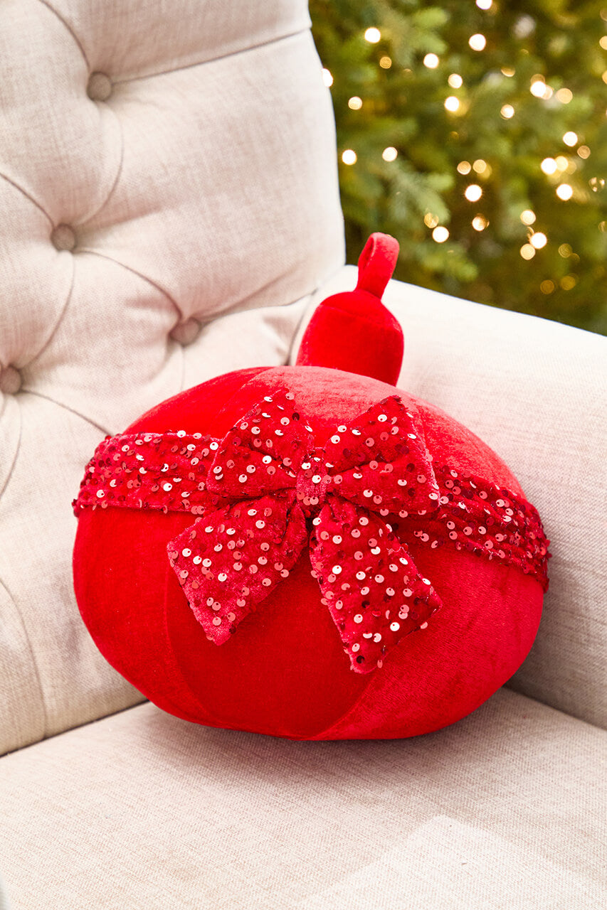 10" Red Velvet with Sequin Bow Ornament