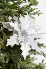 21" Platinum Velvet Sheer Sequin Poinsettia