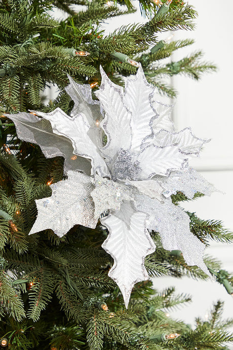 21" Platinum Velvet Sheer Sequin Poinsettia