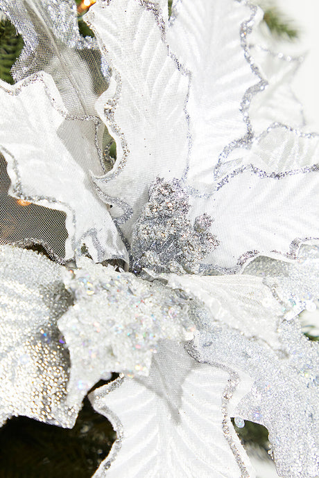 21" Platinum Velvet Sheer Sequin Poinsettia