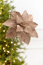 22" x 11.5" Light Brown Velvet Glitter Poinsettia Stem