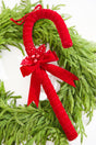24" Red Velvet Candy Cane with Holly