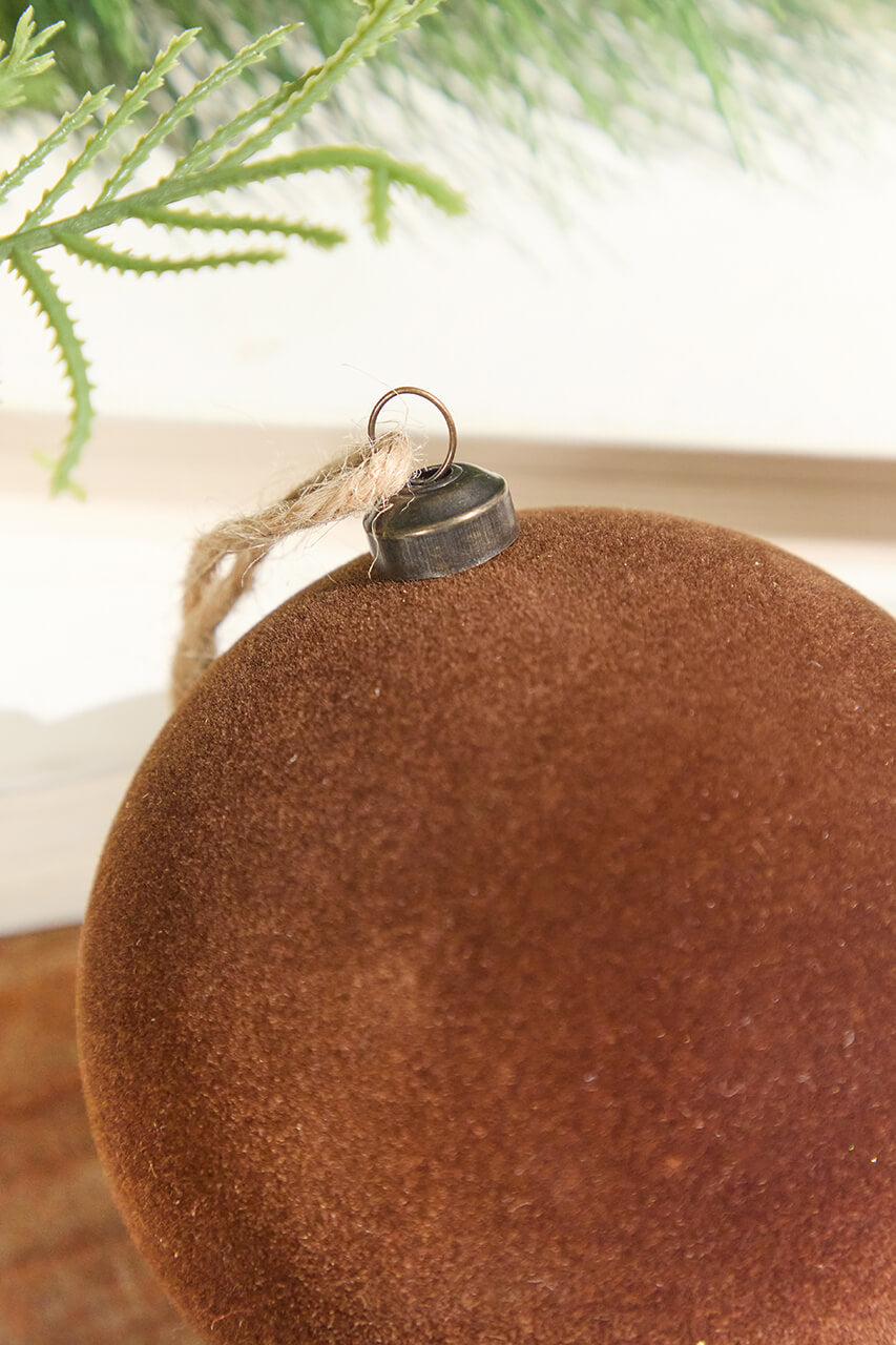 4" Velvet Flocked Ornament - Brown