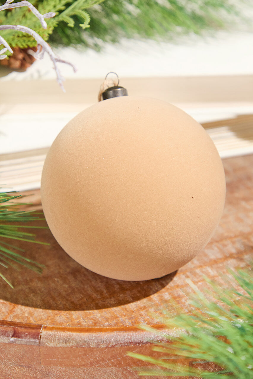 4" Velvet Flocked Ornament - Tan