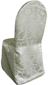 Banquet Chair Cover Versailles Chopin Damask Jacquard Polyester Silver