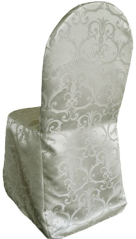 Banquet Chair Cover Versailles Chopin Damask Jacquard Polyester Silver