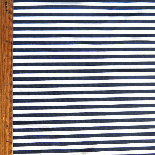 Navy and White Stripe Nylon Spandex Swim Knit