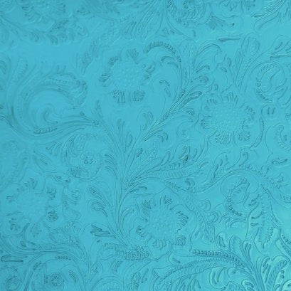 Caribbean Blue Western Floral Pu Leather Vinyl Fabric,